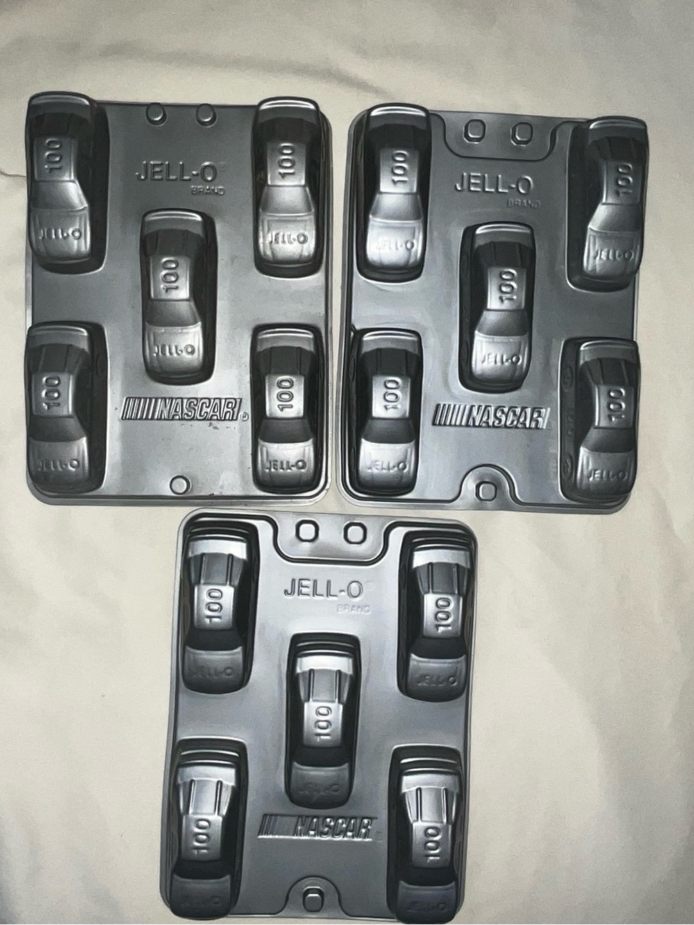 Lot of 3 NASCAR Jello Car Molds Plastic 5 Cars Shot Molds